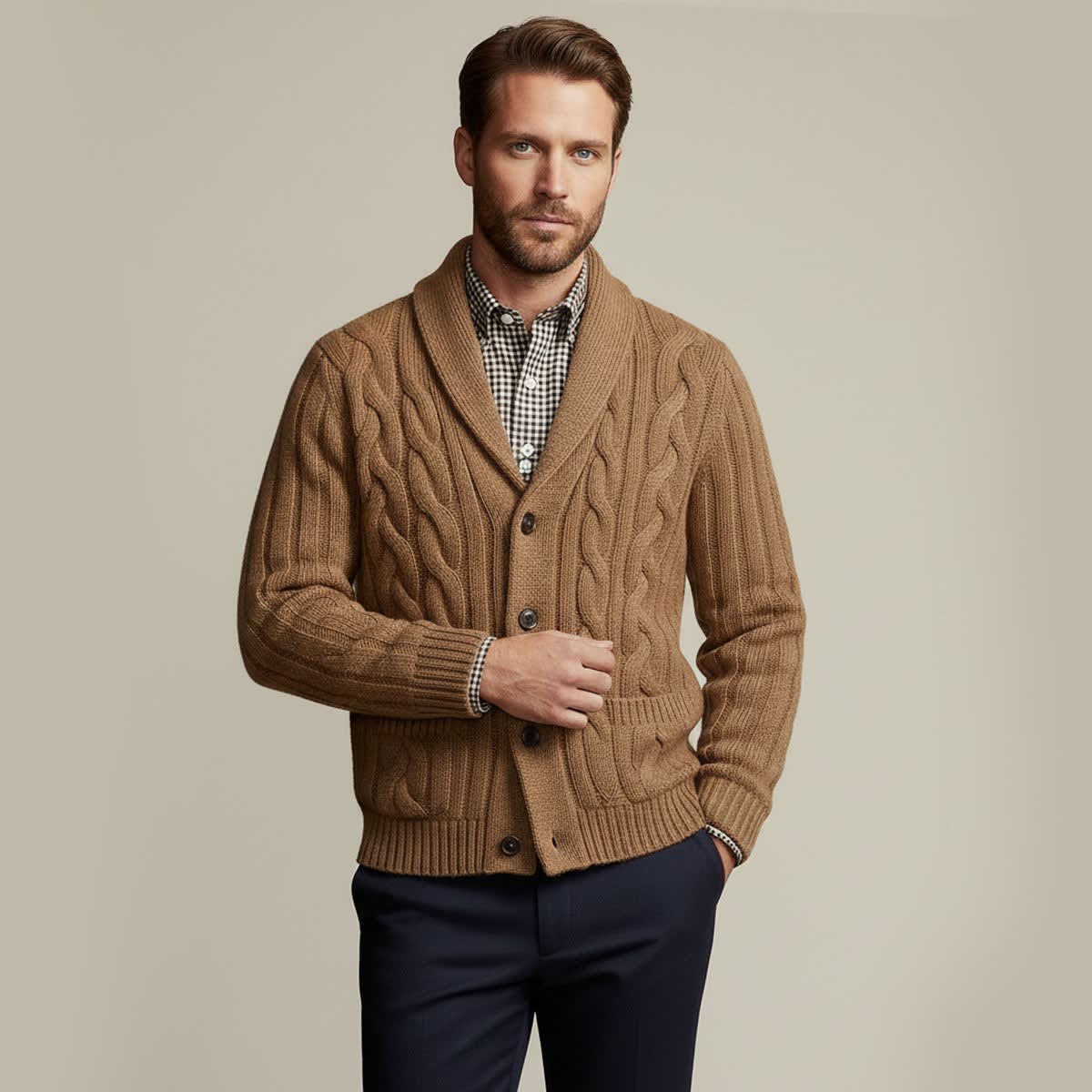 Men's Merino Wool Shawl Collar Cardigan - Jamal