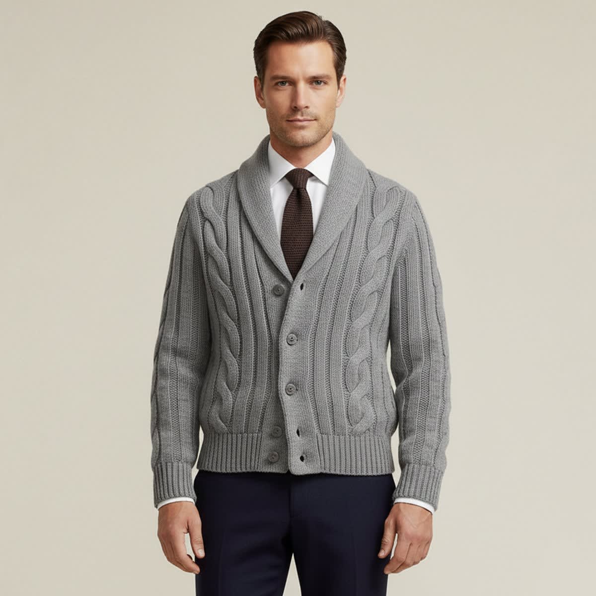 Men's Merino Wool Shawl Collar Cardigan - Jamal