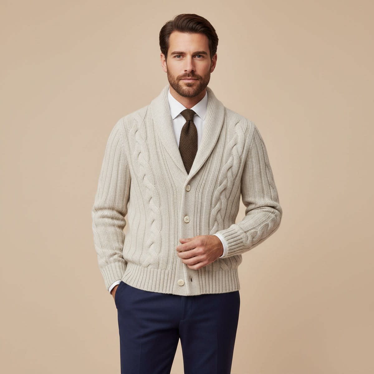 Men's Merino Wool Shawl Collar Cardigan - Jamal