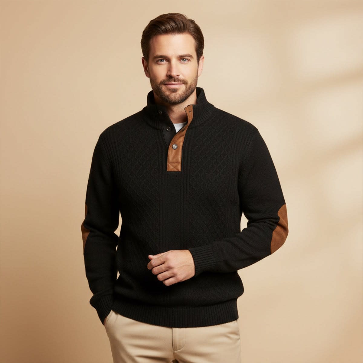 Men's Cable Knit Elbow Patch Sweater - Jeremy