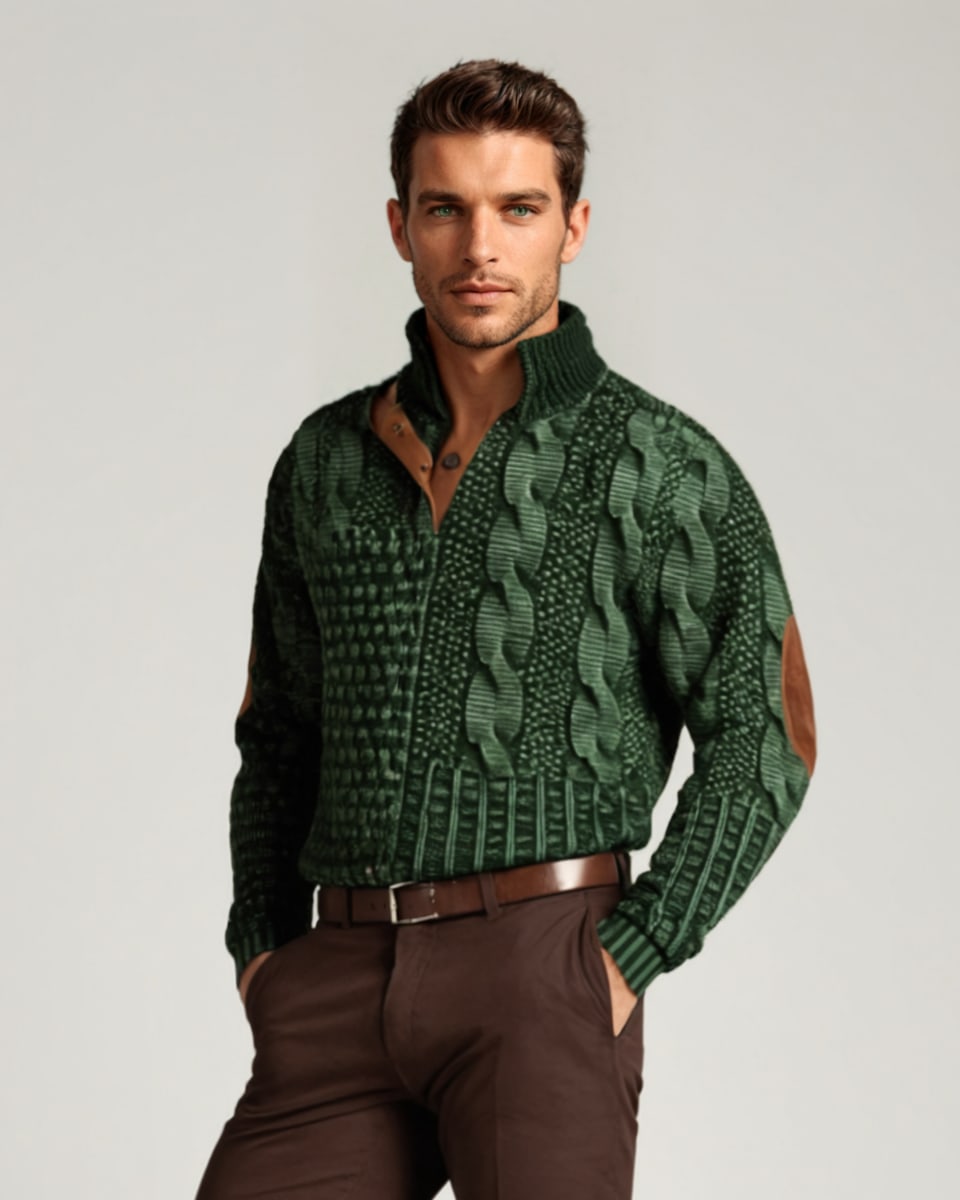 Men's Cable Knit Elbow Patch Sweater - Jeremy