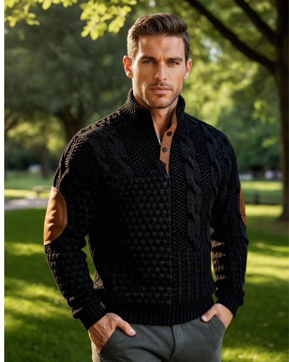 Men's Cable Knit Elbow Patch Sweater - Jeremy