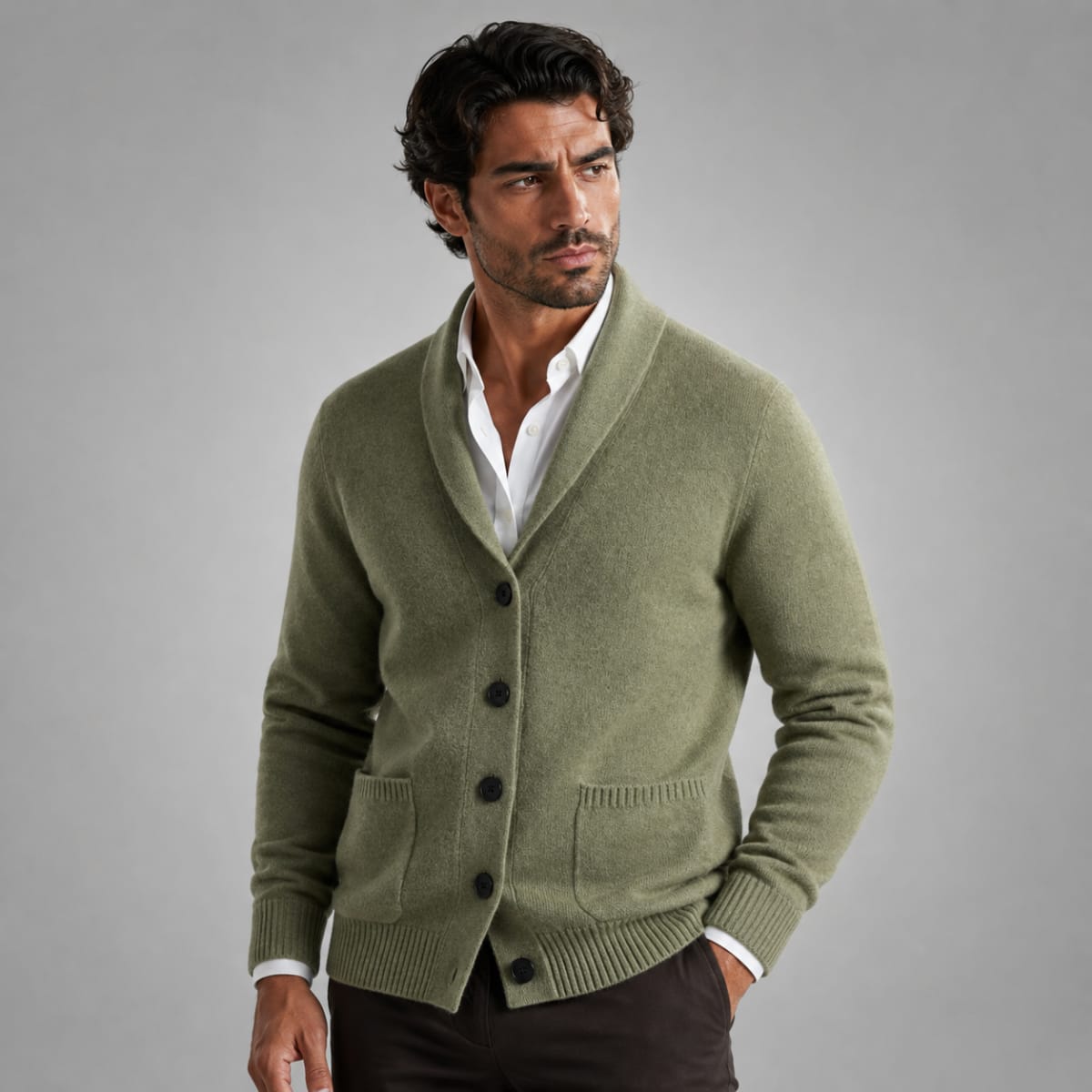 Men's Cashmere Shawl Collar Cardigan - Jermaine