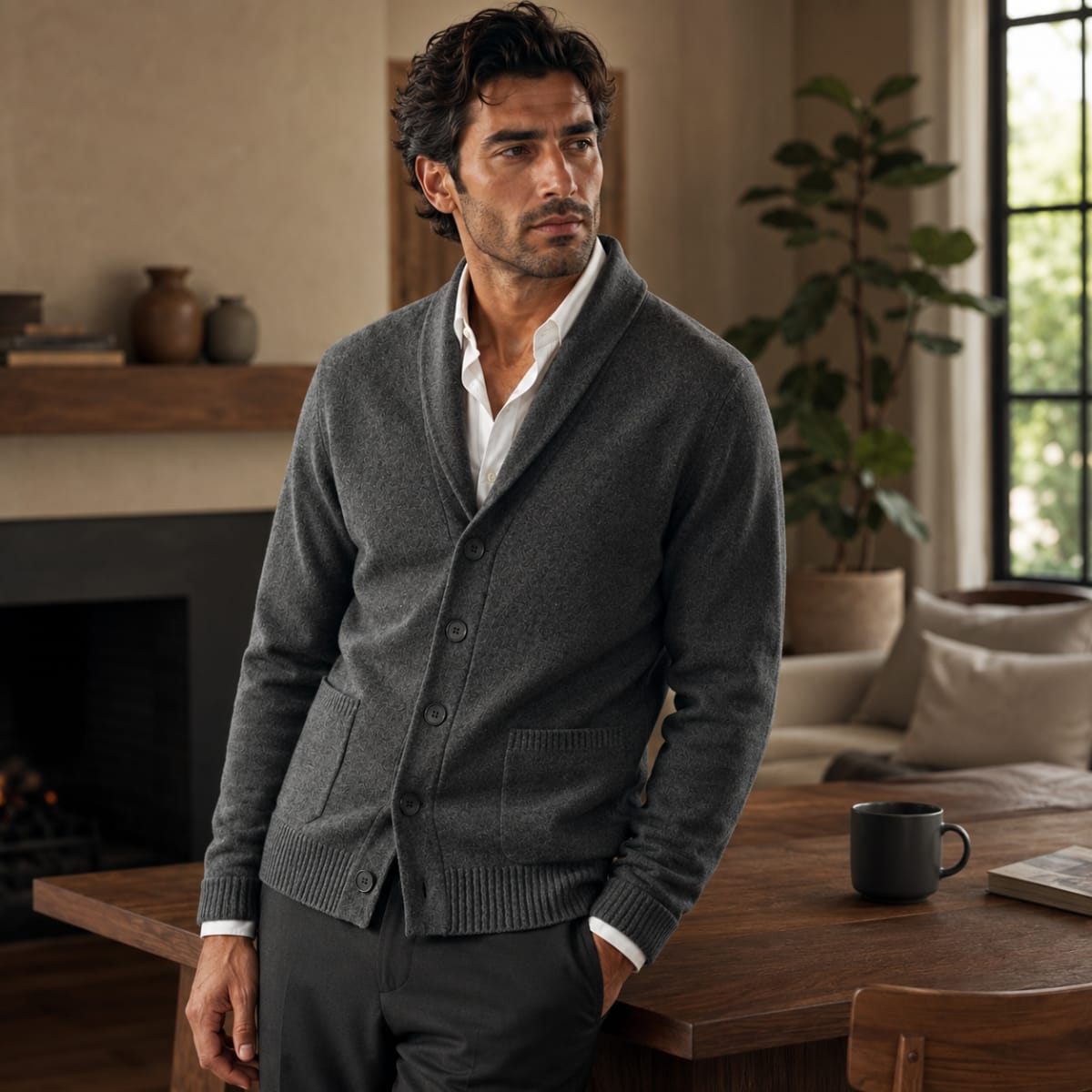 Men's Cashmere Shawl Collar Cardigan - Jermaine