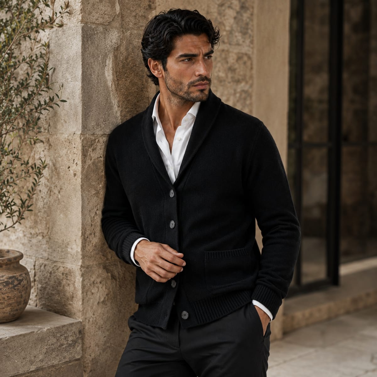 Men's Cashmere Shawl Collar Cardigan - Jermaine