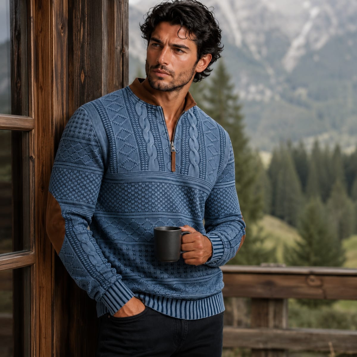 Men's Cable Knit Half-Zip Sweater - Kade