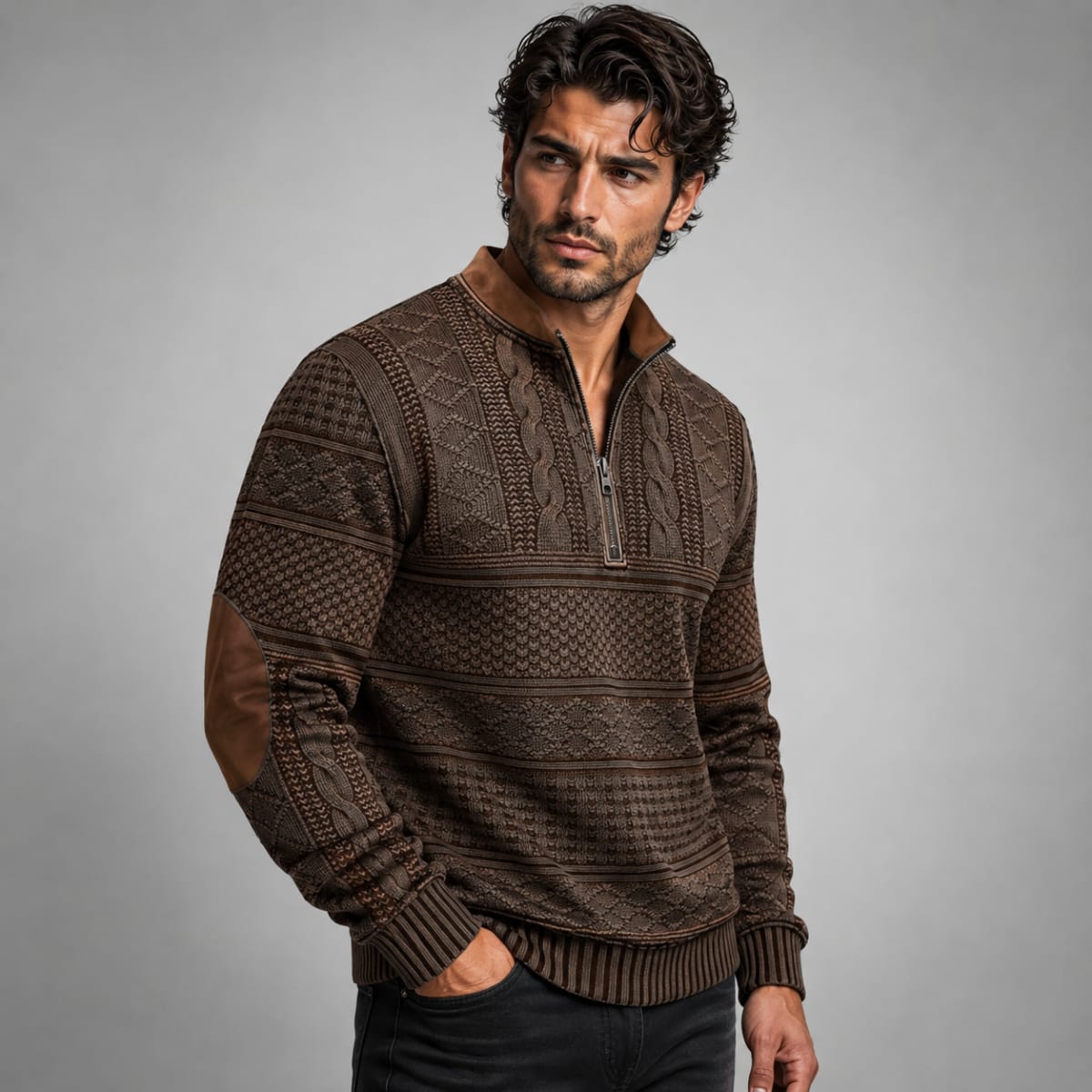 Men's Cable Knit Half-Zip Sweater - Kade