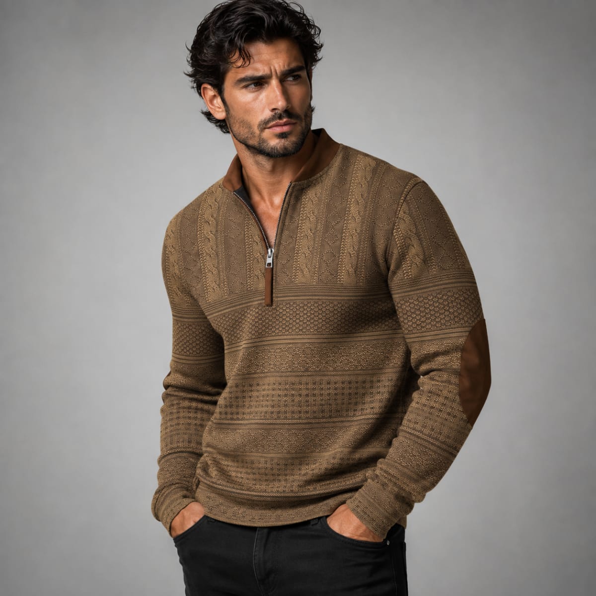 Men's Cable Knit Half-Zip Sweater - Kade