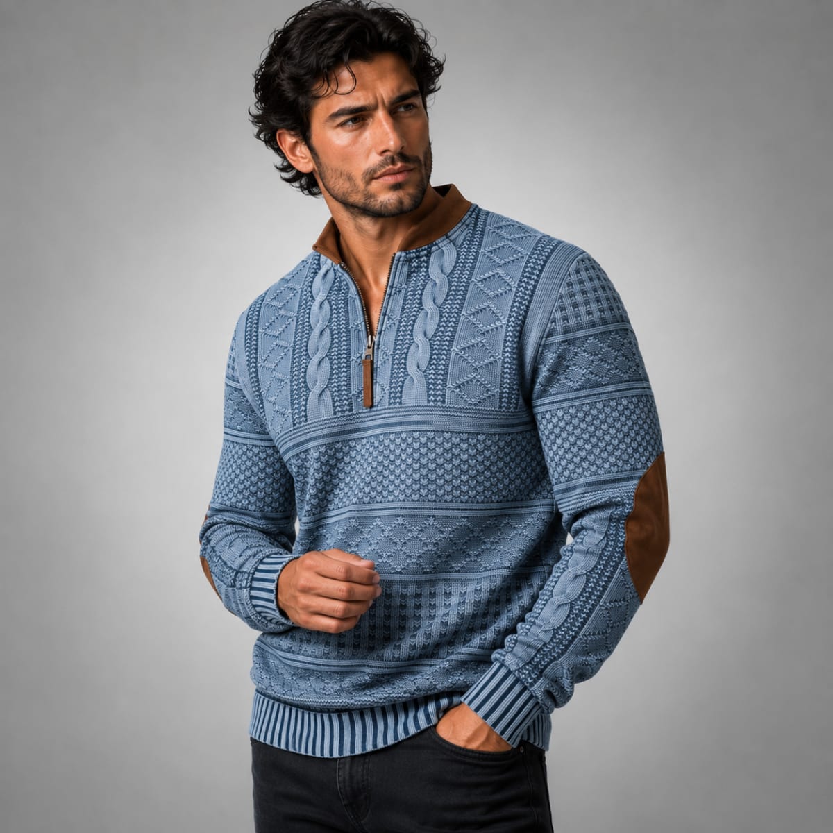 Men's Cable Knit Half-Zip Sweater - Kade