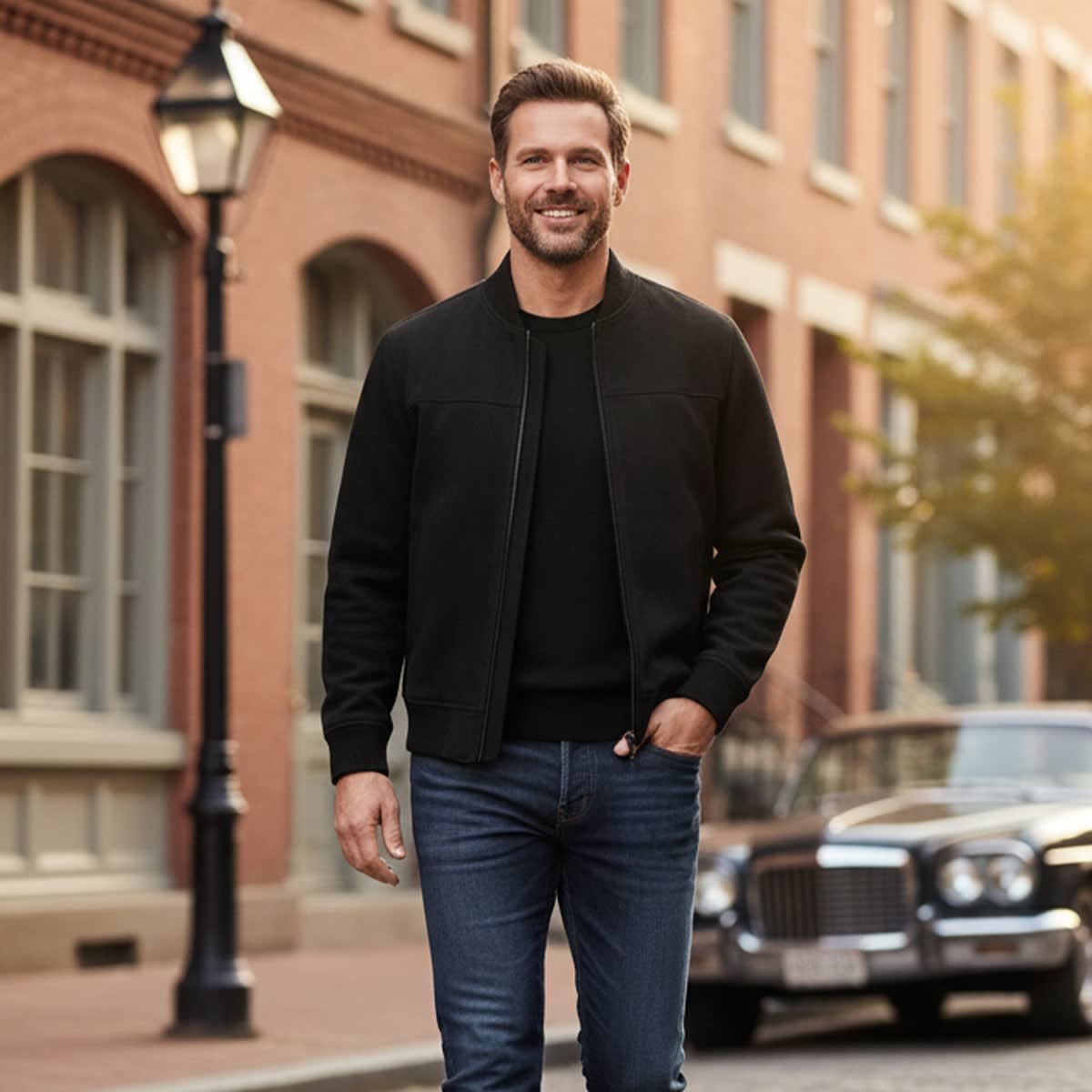 Men's Faux Suede Bomber Jacket - Jett