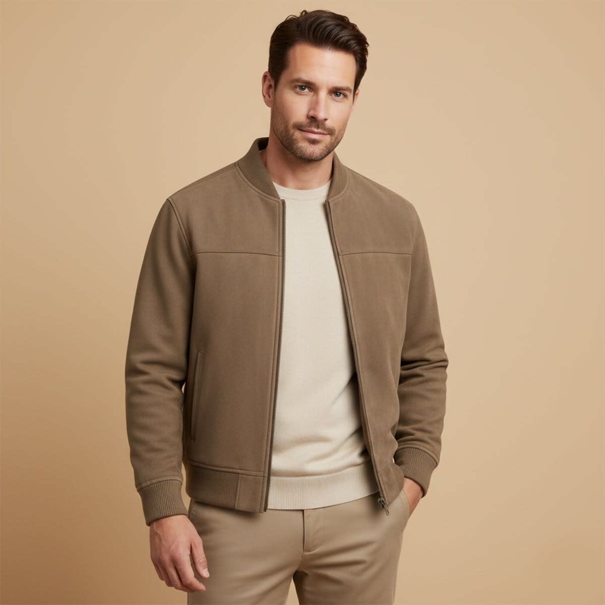 Men's Faux Suede Bomber Jacket - Jett
