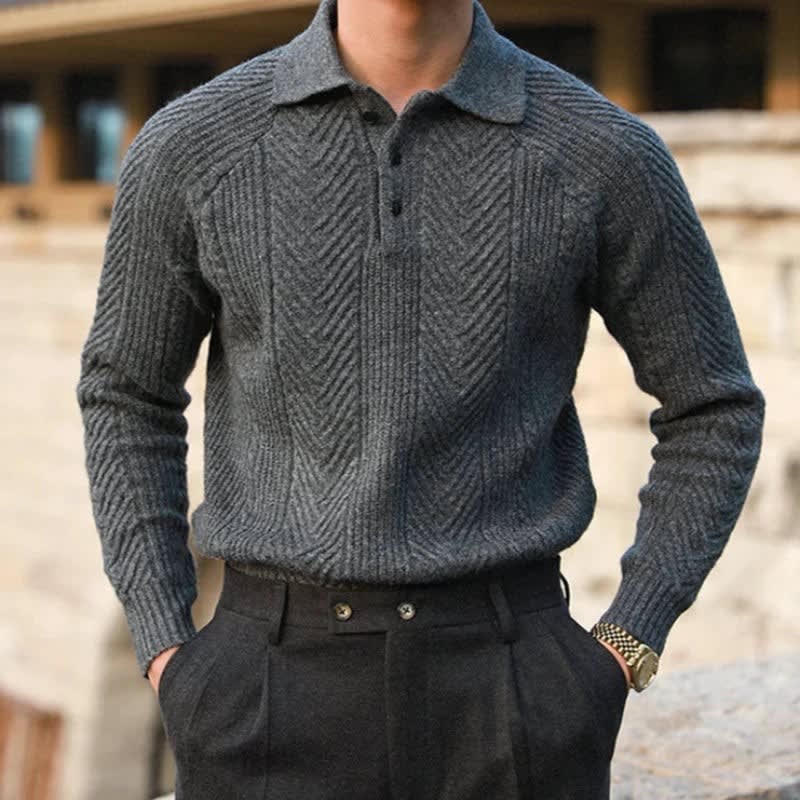 Men's Ribbed Long-Sleeve Polo Sweater - Callen