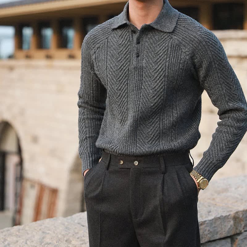 Men's Ribbed Long-Sleeve Polo Sweater - Callen