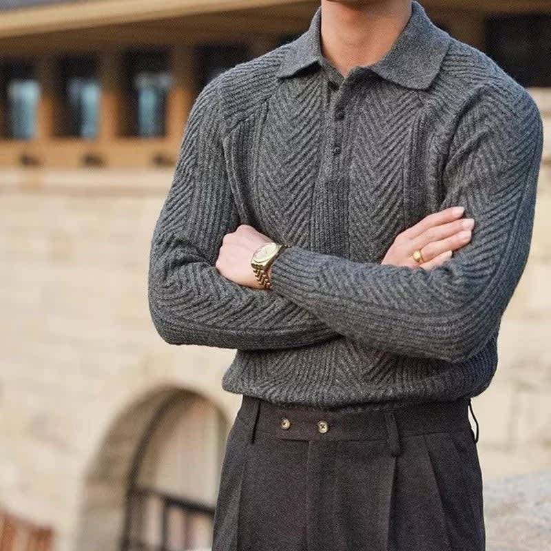 Men's Ribbed Long-Sleeve Polo Sweater - Callen
