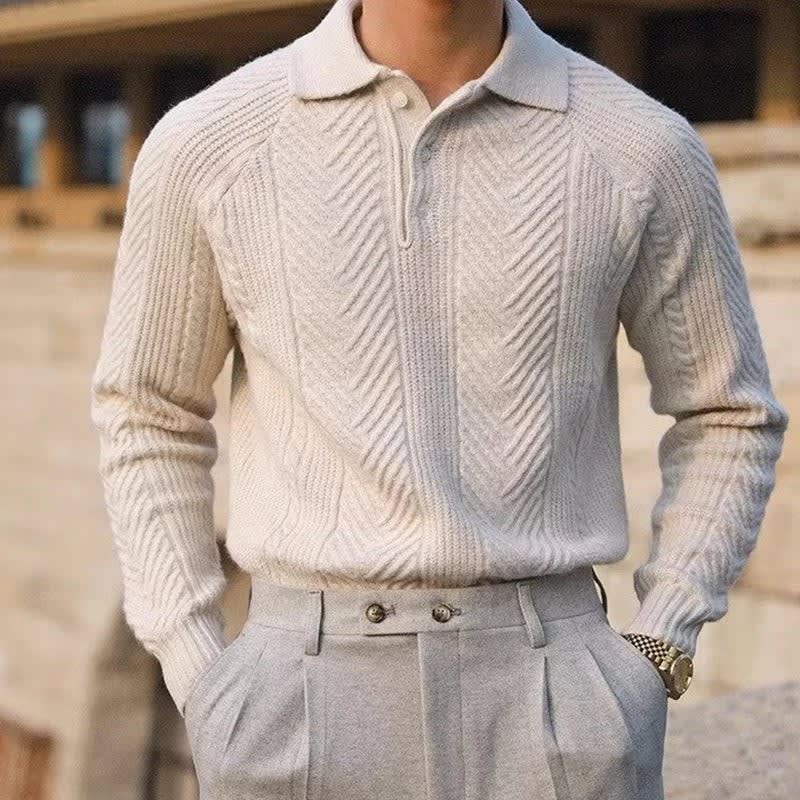 Men's Ribbed Long-Sleeve Polo Sweater - Callen