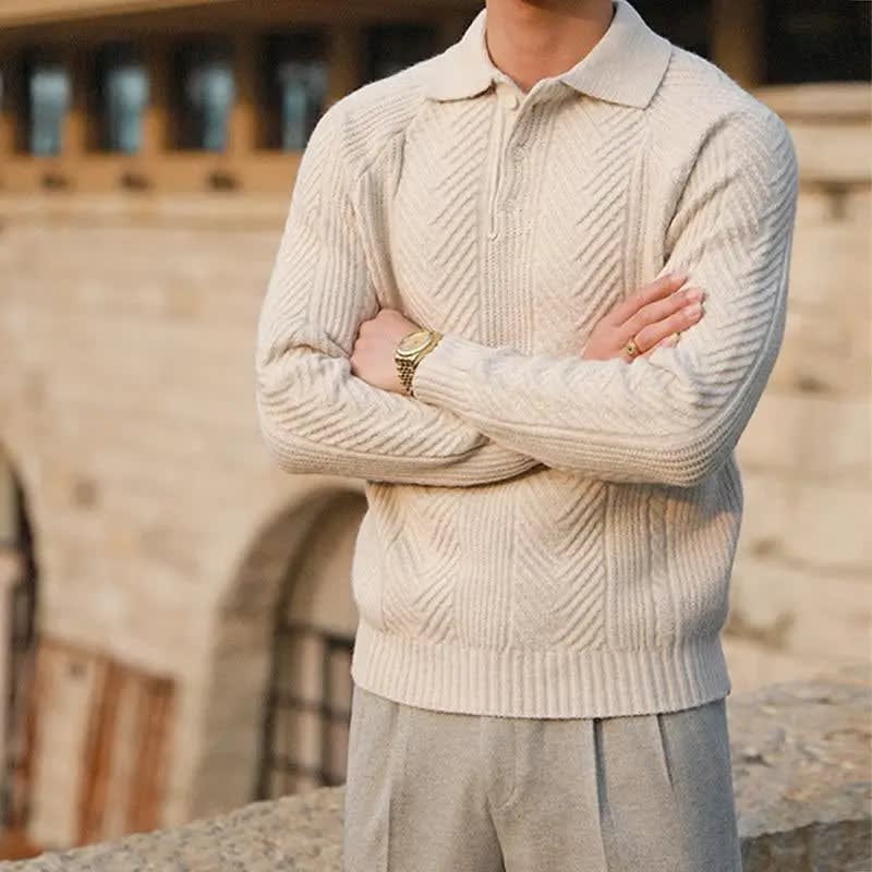 Men's Ribbed Long-Sleeve Polo Sweater - Callen