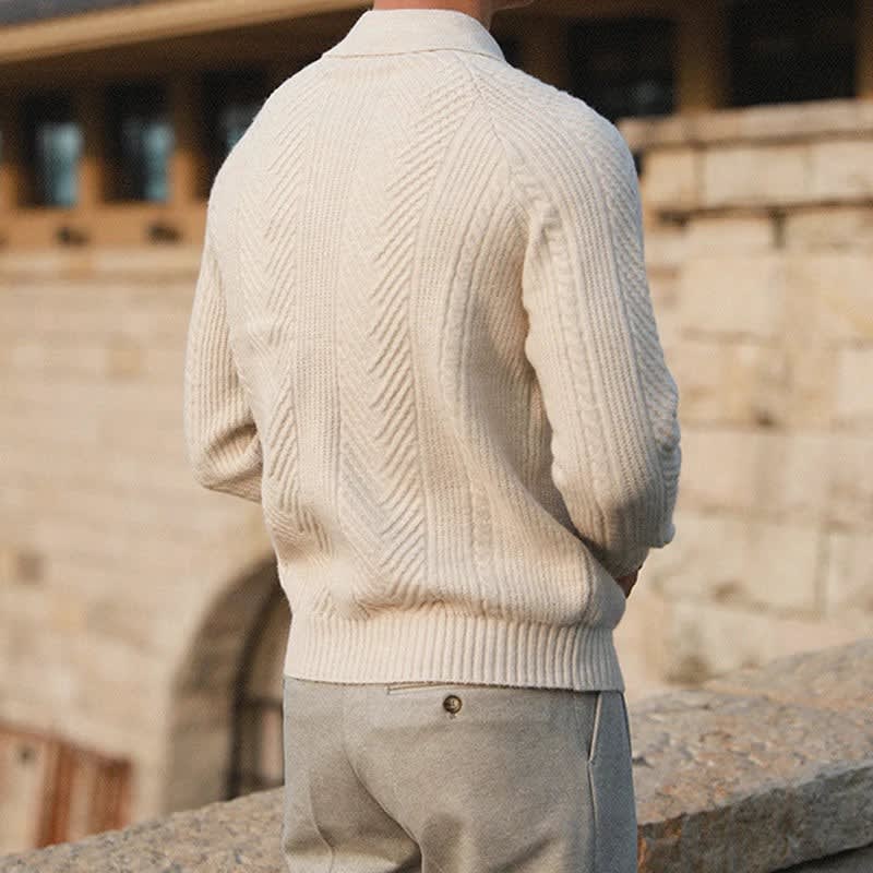 Men's Ribbed Long-Sleeve Polo Sweater - Callen