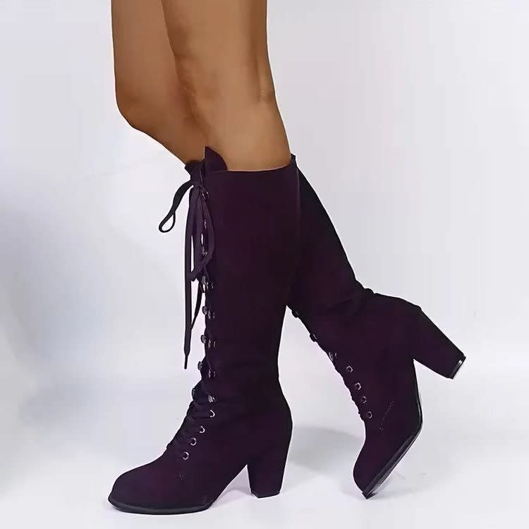 Women's Suede Block-Heel Knee-High Boots - Kalypso