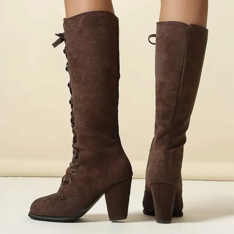 Women's Suede Block-Heel Knee-High Boots - Kalypso