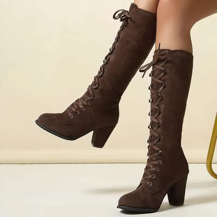 Women's Suede Block-Heel Knee-High Boots - Kalypso